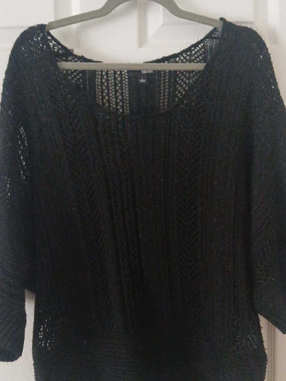 a.n.a Black Open-Knit Scoop Neck Sweater